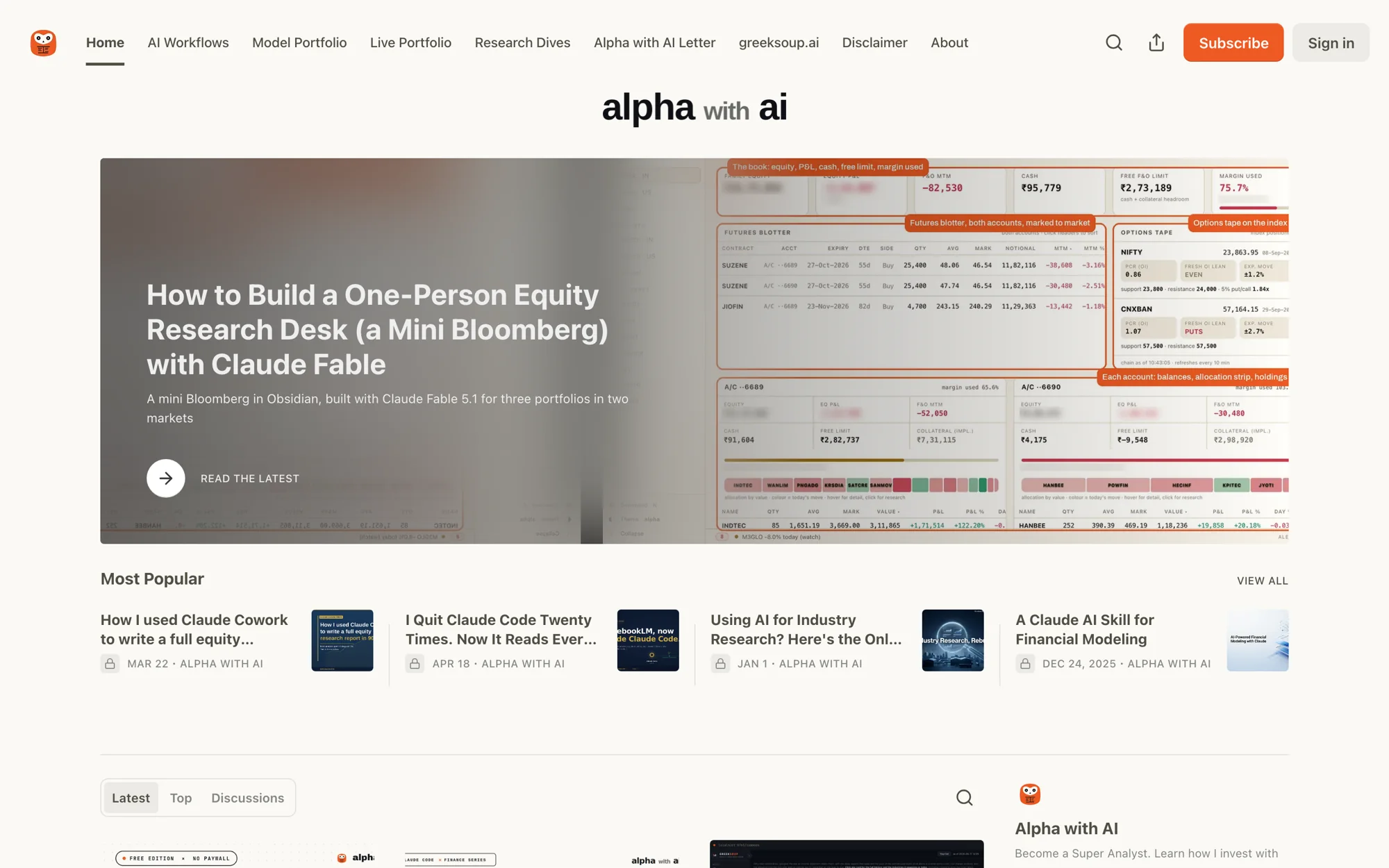 The Alpha with AI newsletter on Substack, with the latest edition featured